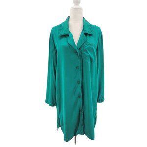 Vintage Morgan Taylor Womens Small Nightgown Sleep Shirt Silk Green Long Sleeve